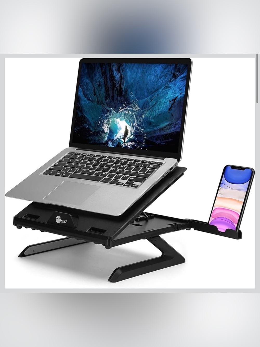 Adjustable Black Laptop Stand with Phone Holder